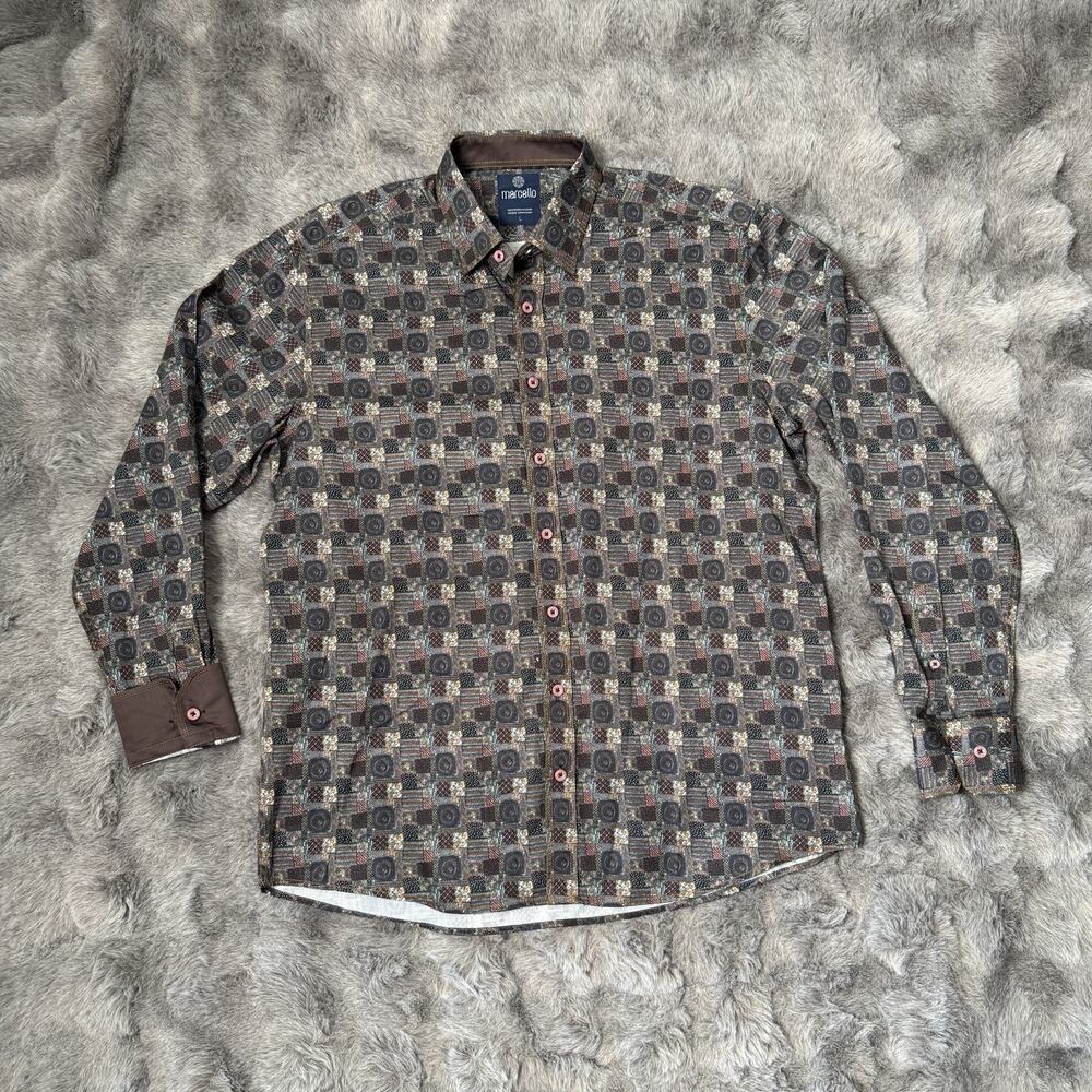Marcello Sport Button Down Shirt Abstract Mosaic Size Large RARE